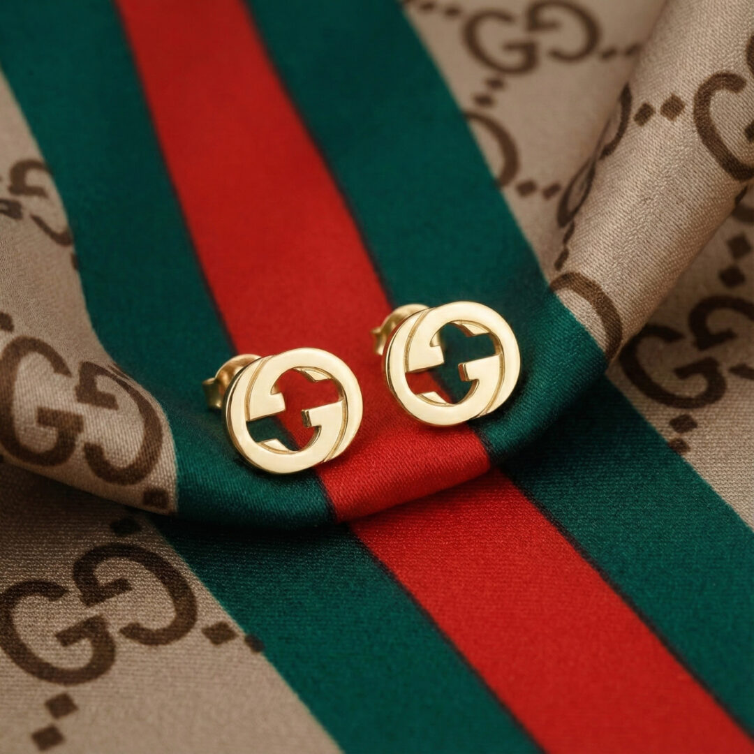 Gucci Interlocking Studs 2 Earrings, Gold Filled