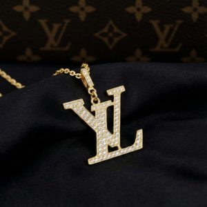 Unisex LV Large Pendant Necklace, Gold Filled
