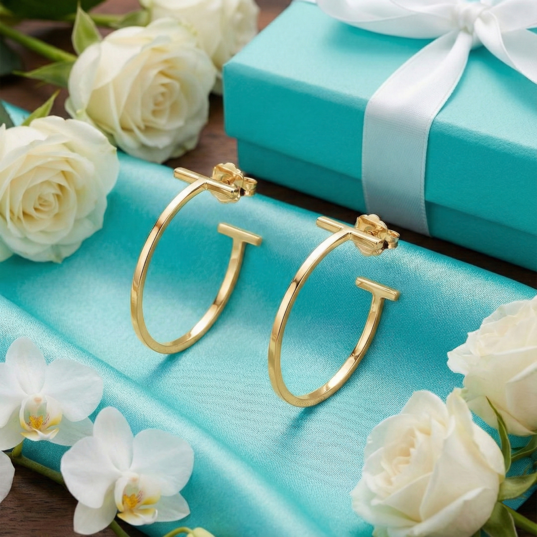 Tiffany Wire Hoop Earrings, Gold Filled
