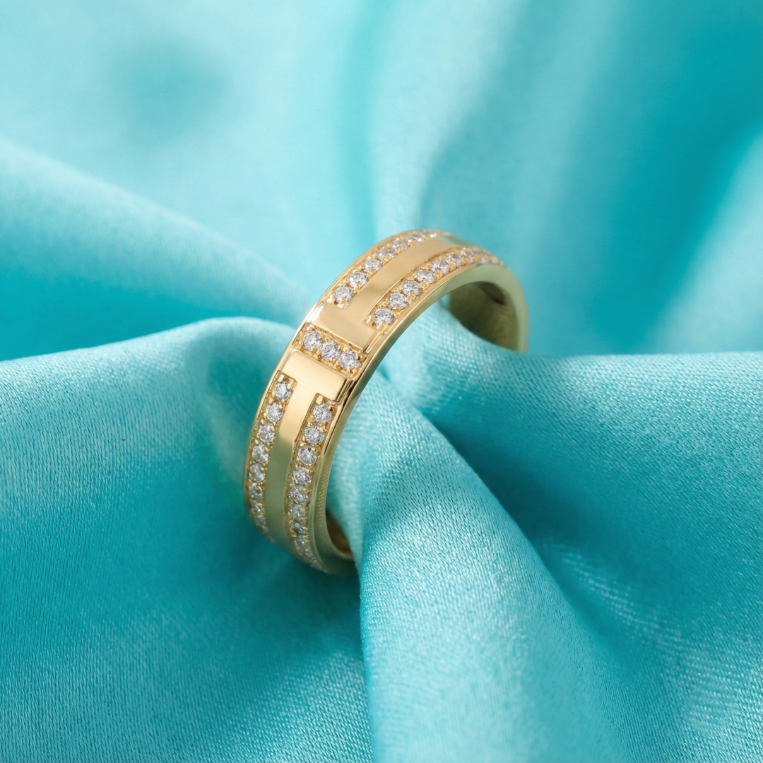 Tiffany T Wide Pavé Stone Ring, Gold Filled