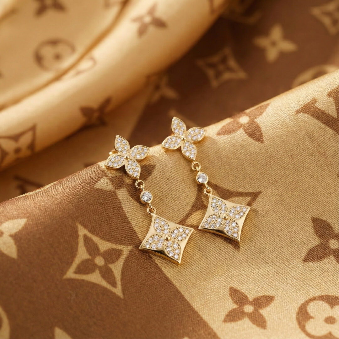 L.V Color Blossom Earrings, Gold Filled